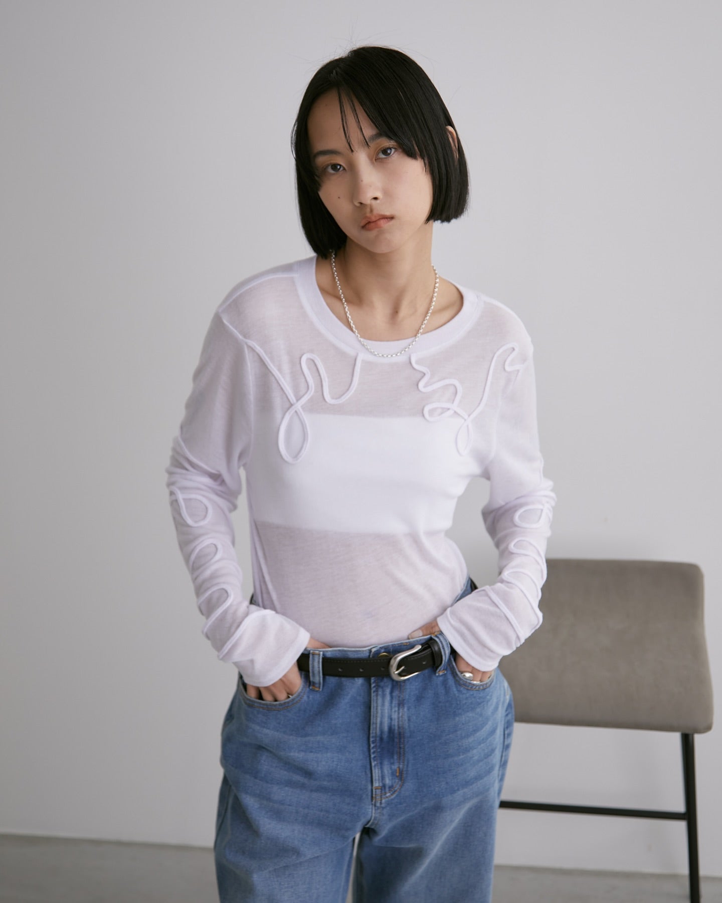 Cord Embroidery 透明上衣